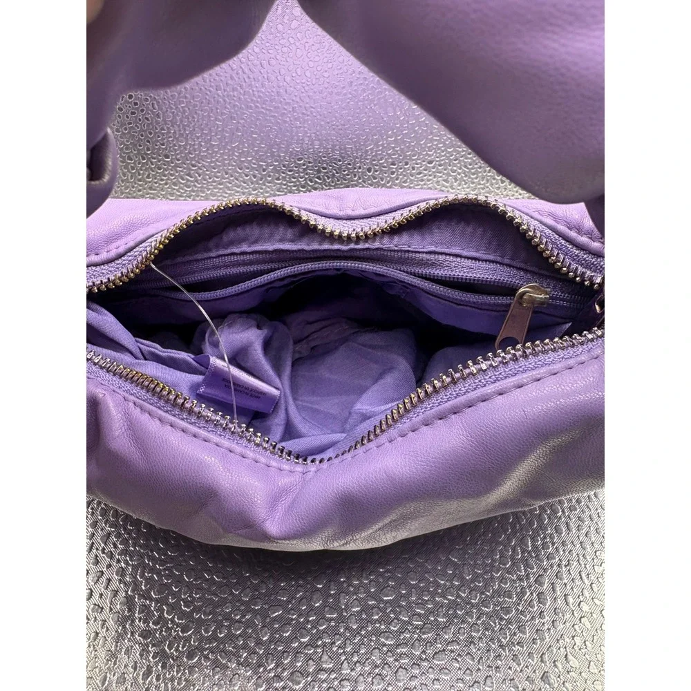 Purple Knotted Soft Hobo Bag Ruched Faux Leather Croissant Handbag Lavender
